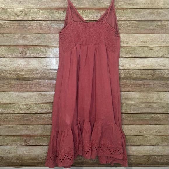 House of Harlow 1960 Dress Sz L Coral Mauve Salmon Eyelet Embroidered Boho Mini - Picture 6 of 10